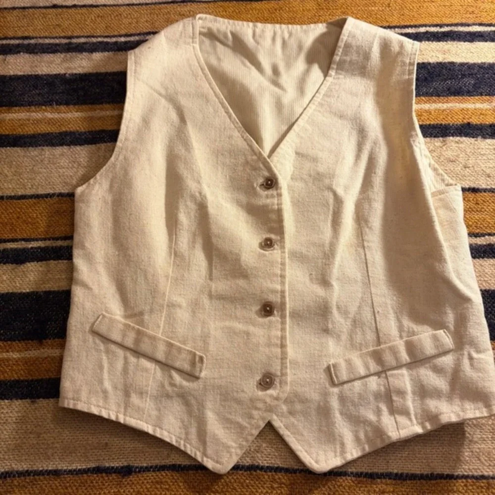 VTG Kids Cream Button Front Formal Waistcoat‎ Vest V-Neck Retro Cottage Coquette